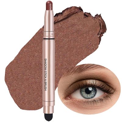 Qeetvia Brown Eyeshadow Stick Makeup, Waterproof Hypoallergenic Long Lasting Cream Eye Shadow Pencil, Highlighter Matte Crayon eyes liner, Glitter Primer Palette Shimmer Eyeliner Pen