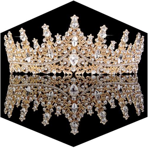 Gold Crown for Women Crystal Princess Tiaras Rhinestone Queen Crowns Wedding Bridal Hair Accessories Birthday Prom Pageant Party Coming of Age Ceremony Photo Props(Gold2)