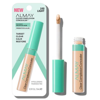 Almay Clear Complexion Acne &amp; Blemish Spot Treatment Concealer Makeup with Salicylic Acid- Lightweight, Full Coverage, Hypoallergenic, Fragrance-Free, for Sensitive Skin, 100 Light, 0.3 fl oz.