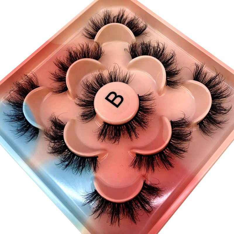 AMSDCN New 3D Real Mink Lashes Natural False Eyelashes Fluffy Soft Wispy Volume Cross Reusable Eyelash MaKeup Tools (B)