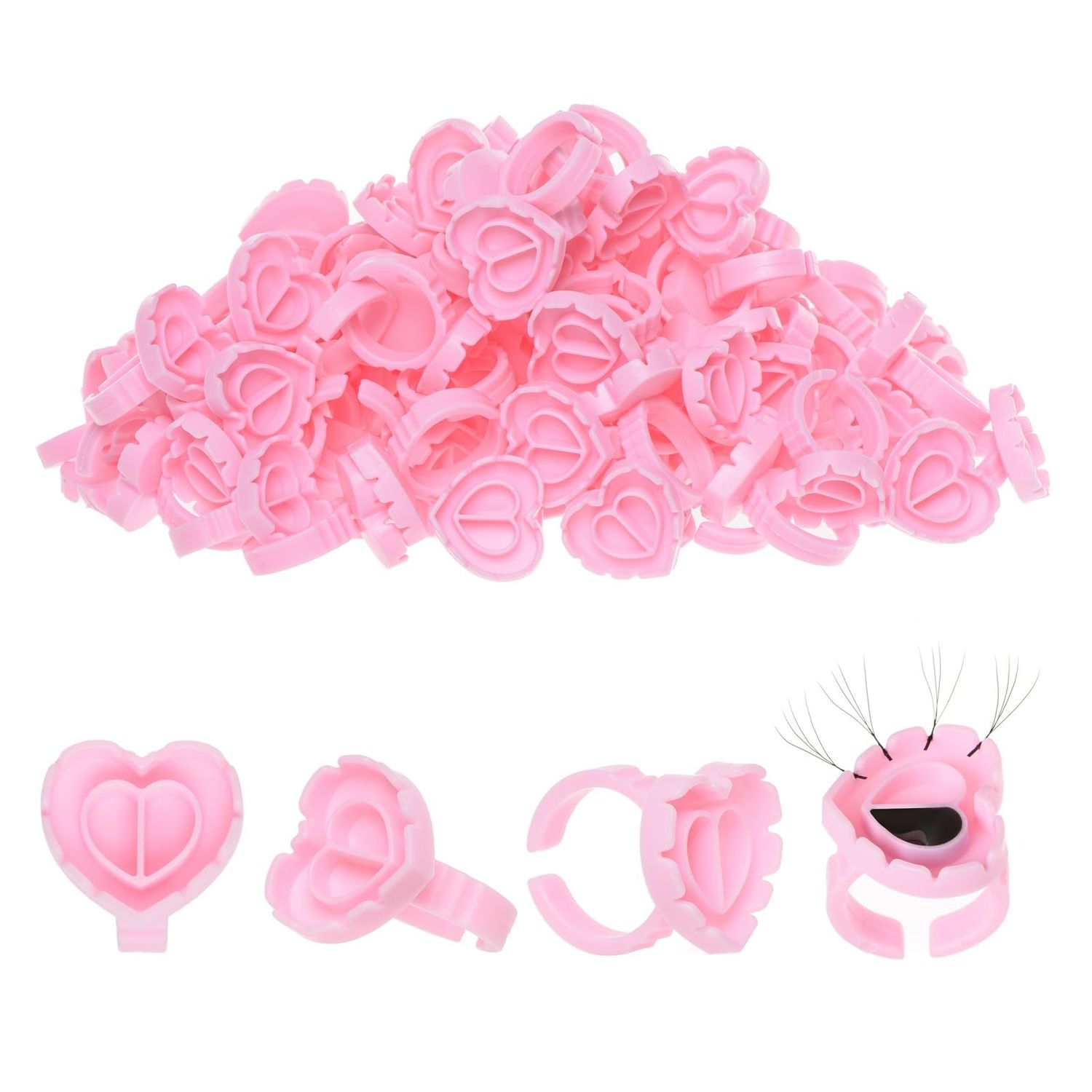 POCMKO 300PCS Glue Rings for Lash Extension Supplies, Lash Glue Cup for Volume Lashes Fan, Eyelash Extension Lash Rings, Glue Holder for Lash Glue Supplies, Lovely Heart Shape Eyelash Rings