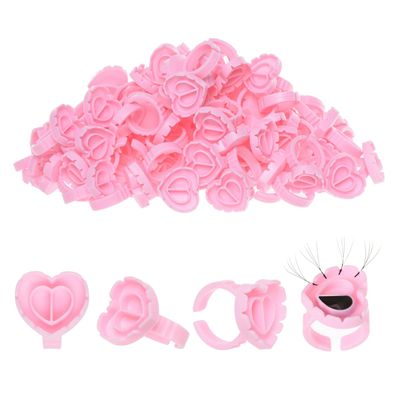 POCMKO 300PCS Glue Rings for Lash Extension Supplies, Lash Glue Cup for Volume Lashes Fan, Eyelash Extension Lash Rings, Glue Holder for Lash Glue Supplies, Lovely Heart Shape Eyelash Rings