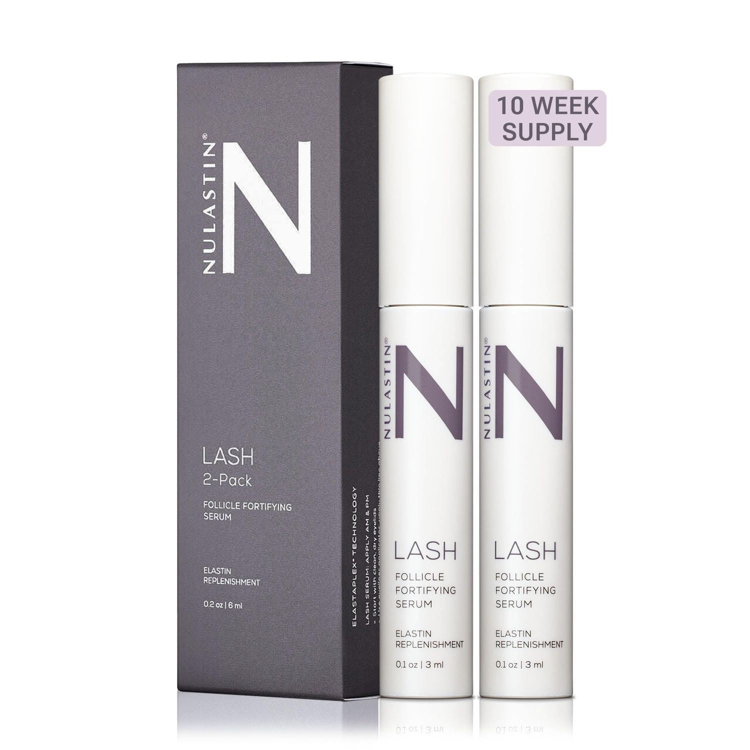 NULASTIN Eyelash Serum for Thicker-Looking Lashes - Follicle Fortifying LASH Serum - Clinically Tested Eyelash Enhancing Serum From the Experts in Brow and Lash Serums (2 Pack, 0.1 Fl Oz Each)
