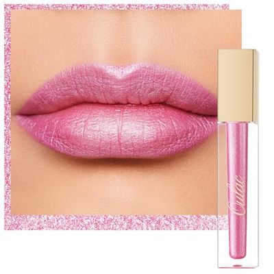 Oulac Pink Lip Gloss Metallic Shine Lipstick for Women, Long Lasting Waterproof, High Impact Lip Color, Smooth Aslo for Eyeshadow 3D Metallic Finish, No Transfer, Vegan, 4.5ml, MD08