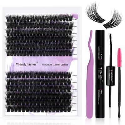 DIY lash Extension Kit 60D80D Lash Cluster Kit 3D Effect 240 PCS D Curl 12-16mm Mixed,Individual Lashes Clusters Lash Band and Seal Cluster Lash Applicator Individual Lashes Kit