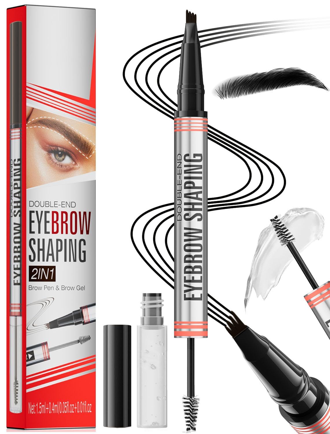 MOLAKS Microblading Eyebrow Pen - 2-In-1 Dual-Ended Natural Brow Eyebrow Pen, 4-Fork Tip Eyebrow Pen &amp; Clear Eyebrow Gel, Long-Lasting Natural Brows Eyebrow Pen (3# Black)
