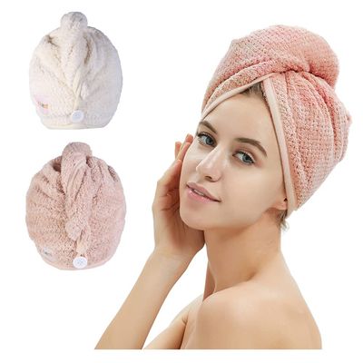 M-bestl 2 Pack Microfiber Hair Towel Wrap,Hair Drying Towel with Button, Towel Turban,Head Towel to Dry Hair Quickly (Pink&amp;Beige)