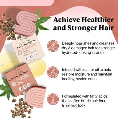 Kitsch Castor Oil Shampoo and Conditioner Bar for Hair Growth | Made in US | for Dull &amp; Dry Hair| Castor Oil Shampoo Bar &amp; Conditioner Soap | Strengthens Hair | Paraben Free, 2pc Set