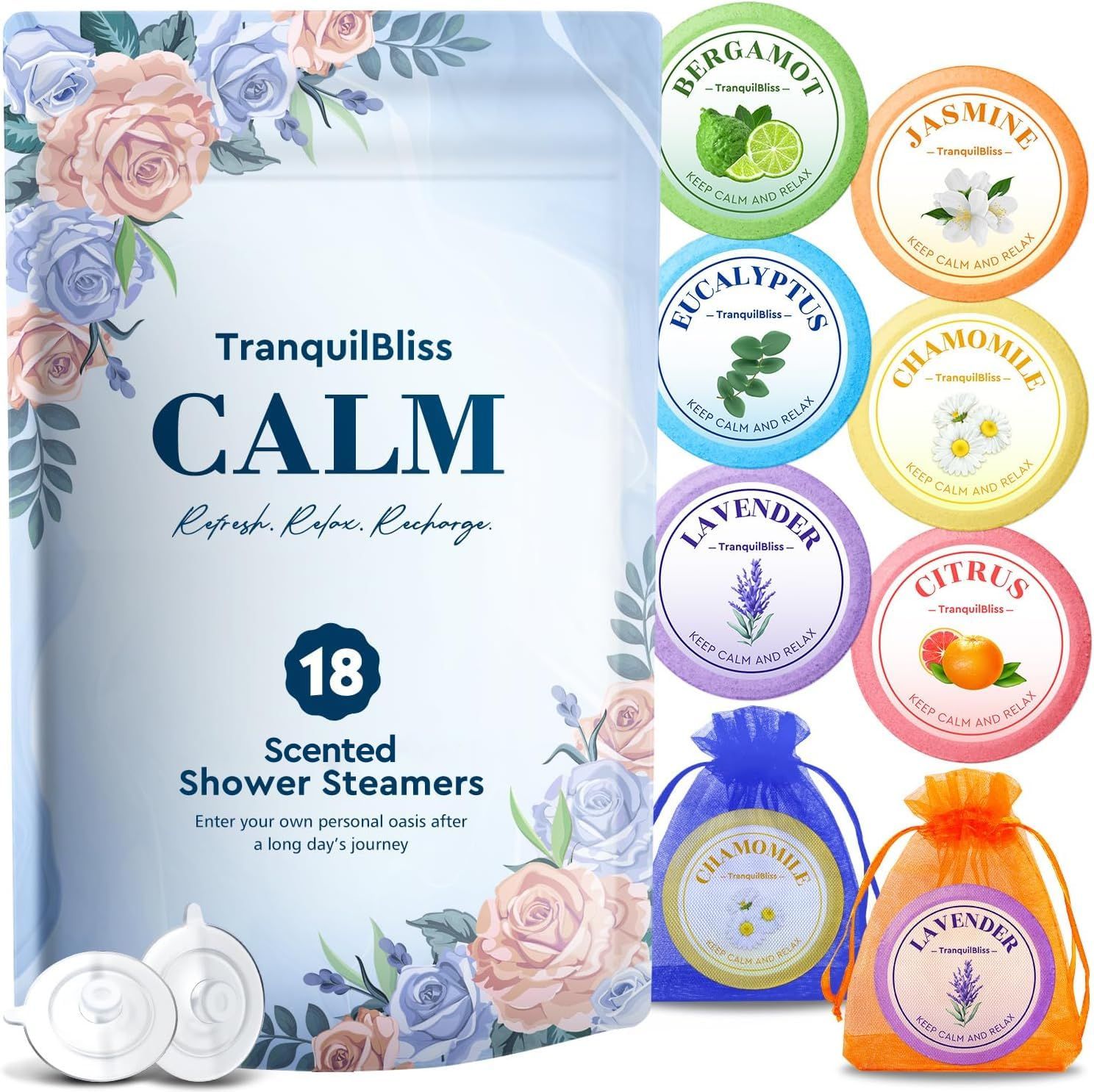 TranquilBliss Shower Steamers, 18 PCS Set, Self Care Relaxation Shower Tablets with Shea Butter, Shower Bombs, Christmas Gift Ideas for Women, Men, Mother, Wife