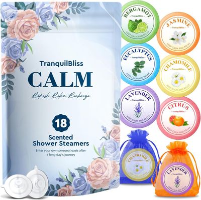 TranquilBliss Shower Steamers, 18 PCS Set, Self Care Relaxation Shower Tablets with Shea Butter, Shower Bombs, Christmas Gift Ideas for Women, Men, Mother, Wife