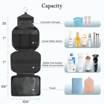 Maliton Toiletry Bag for Men &amp; Women | Large for Traveling | Hanging Compact Hygiene Bag with 4 Compartments | Waterproof Bathroom Shower Bag (Black)