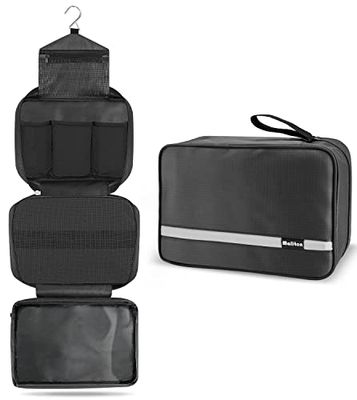 Maliton Toiletry Bag for Men &amp; Women | Large for Traveling | Hanging Compact Hygiene Bag with 4 Compartments | Waterproof Bathroom Shower Bag (Black)