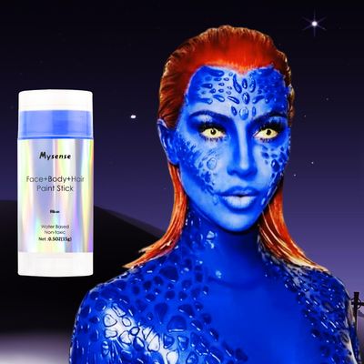 Mysense Blue Face Body Hair Paint Stick,Water Based Washable Temporary Hair Color,Non-toxic Cream Body Paint for Adults and Chidren Halloween Clown Avatar Smurf Mystique Cosplay Makeup,0.5oz