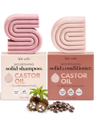 Kitsch Castor Oil Shampoo and Conditioner Bar for Hair Growth | Made in US | for Dull &amp; Dry Hair| Castor Oil Shampoo Bar &amp; Conditioner Soap | Strengthens Hair | Paraben Free, 2pc Set