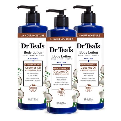Dr Teal&#39;s Body Lotion, Coconut Oil &amp; Essential Oils, 18 fl oz (Pack of 3)