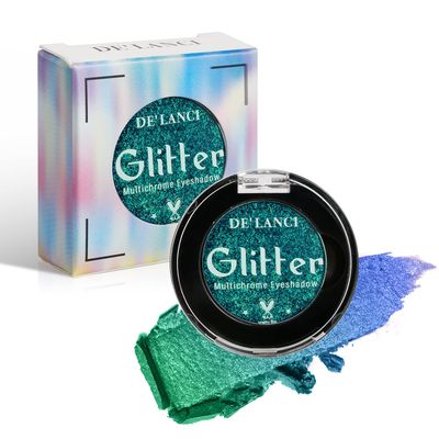 DE&#39;LANCI Peacock Green Shimmer Eyeshadow Single, Duo Chrome Green Eye Shadow Makeup Metallic Glittery, Intense Color Sparkly Emerald Green Multichrome Eyeshadow for Christmas Blue Green Eyes Makeup