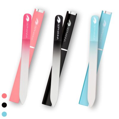 3 Pack Crystal Glass Fingernail File with Case for Natural Nail Professional Glass Nail File for Unisex, Portable Crystal Nail File with Case Czech Glass File Double-Sided for Natural &amp; Acrylic Nails