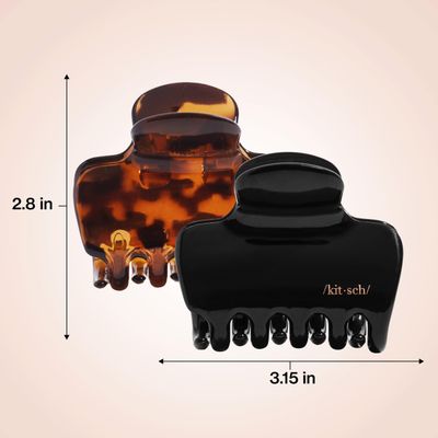 Kitsch Medium Claw Clips for Women - Strong Hold & Stylish Glossy Puffy Design Hair Accessories | Ideal for Girls and Women with Thick & Thin Hair, Half-Up or Full Updos - 2pc Set, Black & Tort