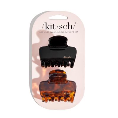 Kitsch Medium Claw Clips for Women - Strong Hold &amp; Stylish Glossy Puffy Design Hair Accessories | Ideal for Girls and Women with Thick &amp; Thin Hair, Half-Up or Full Updos - 2pc Set, Black &amp; Tort