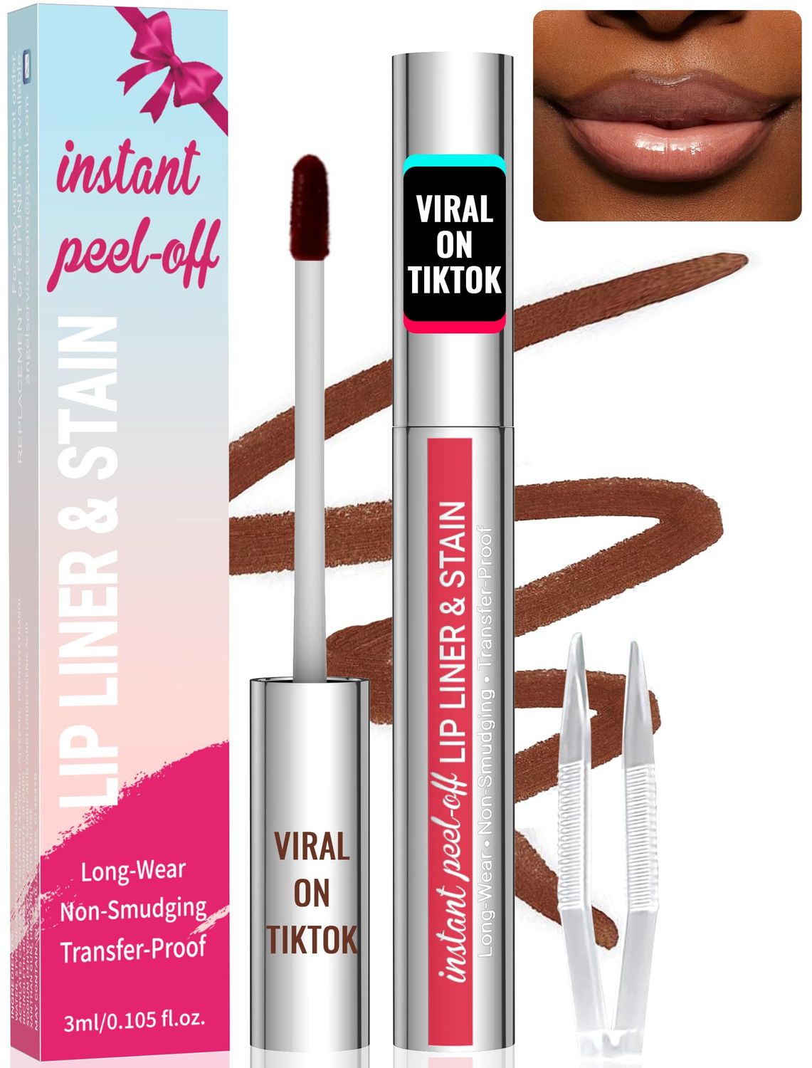 iMethod Lip Stain - Lip Liner Stain, Peel Off Lip Stain, Natural Long Lasting Lip Stain Peel Off, Waterproof, Transfer-Proof, Highly Pigmented, Stay On All Day, Instant Lip Color, Coffee