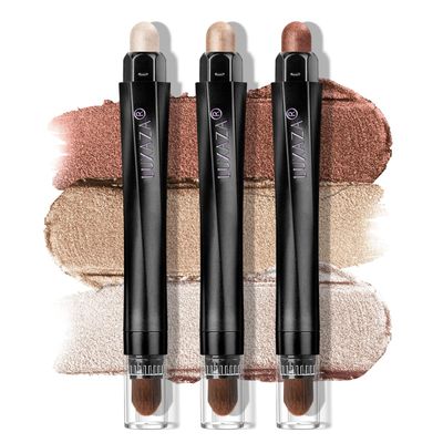LUXAZA PRO Classic 3PCS Neutral Eyeshadow Stick Makeup Set, Metallic Shimmer Matte Cream Eye Shadow Eyeliner Brightener Pencil Crayon - D1