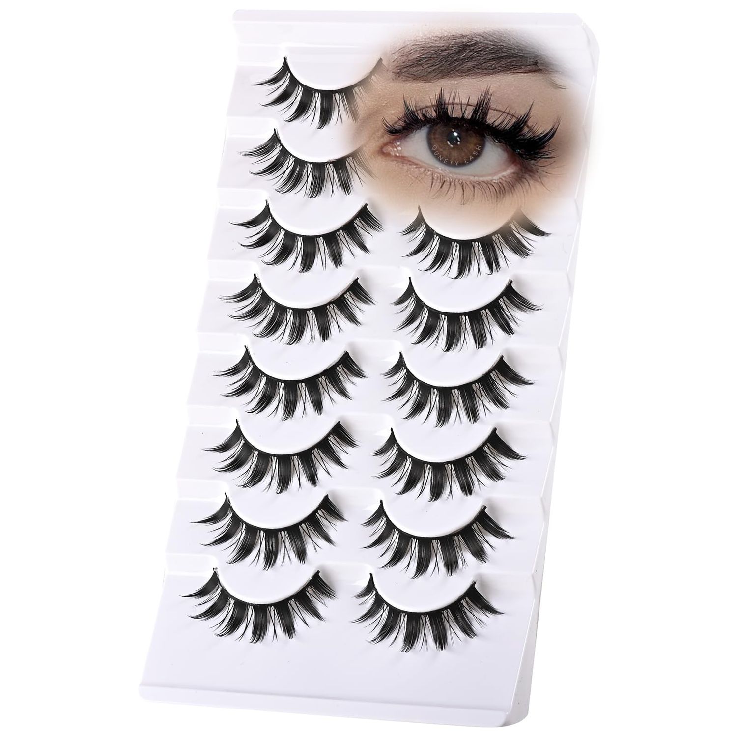 QUNETY Anime Lashes Cosplay Eyelashes 8 Pairs Manga Lash Pack False Eyelash Clusters Reusable Spiky Asian Lashes (Manga | 8-15mm)