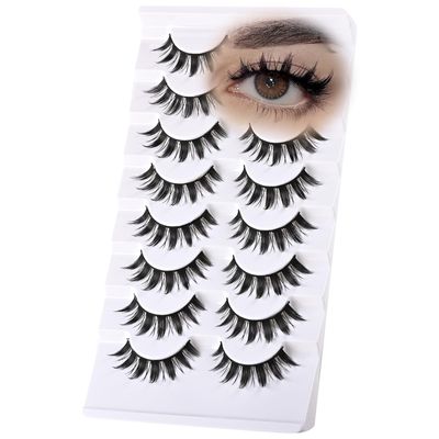 QUNETY Anime Lashes Cosplay Eyelashes 8 Pairs Manga Lash Pack False Eyelash Clusters Reusable Spiky Asian Lashes (Manga | 8-15mm)