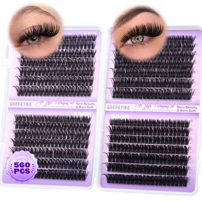 Lash Clusters Volume Eyelash Clusters 560PCS Individual Lashes Clusters 80D 100D 150D 200D Fluffy Cluster Eyelash Extensions D Curl Lash Extension 10-18MM Cluster Lashes by GVEFETIEE