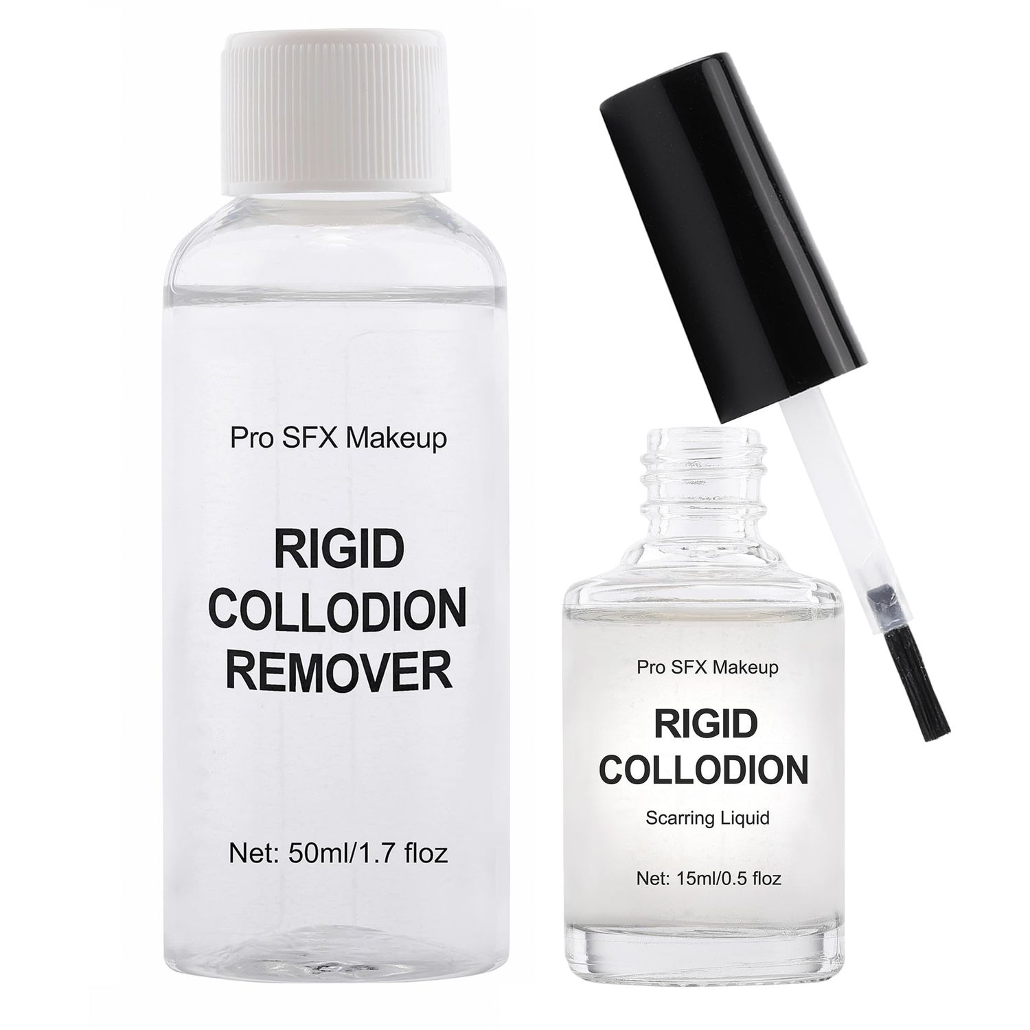 Wismee Makeup Rigid Collodion with Brush and Remover Kit - 15ml Rigid Collodion  50ml Scarring Liquid Remover, Scarring Liquid Makeup SFX Scar Makeup for Halloween, Stage, Cosplay(0.5oz  1.7oz)