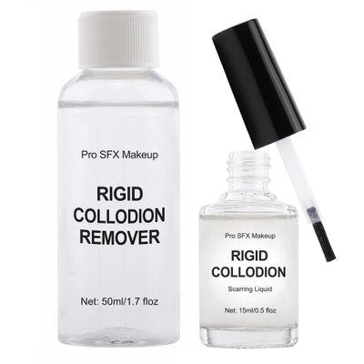 Wismee Makeup Rigid Collodion with Brush and Remover Kit - 15ml Rigid Collodion  50ml Scarring Liquid Remover, Scarring Liquid Makeup SFX Scar Makeup for Halloween, Stage, Cosplay(0.5oz  1.7oz)