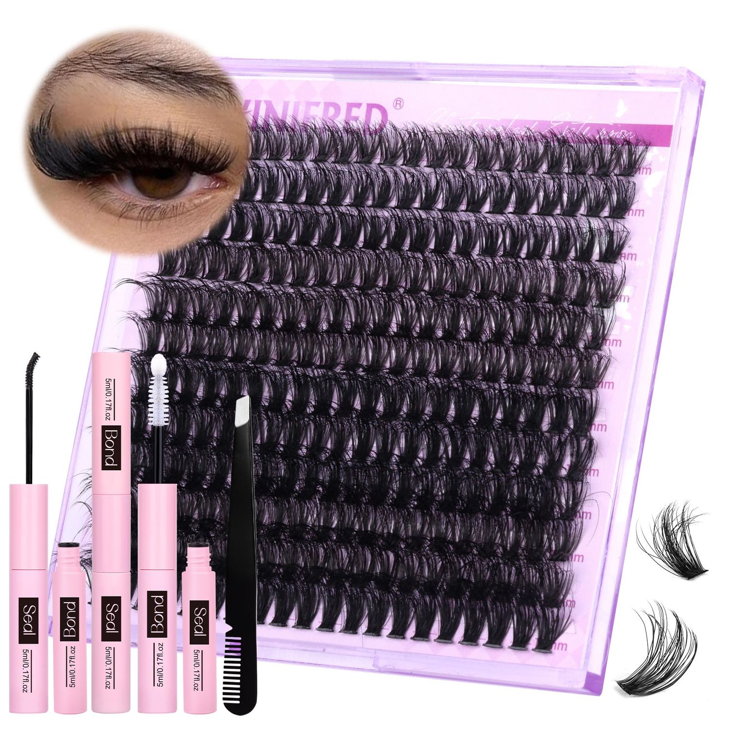 Fluffy Lash Extension Kit Lash Clusters Thick Individual Lashes 10-16mm Eyelashes Extension Kit 50D Wispy Mink Lash Kit Cluster Lashes with Lash Bond and Seal by Winifred