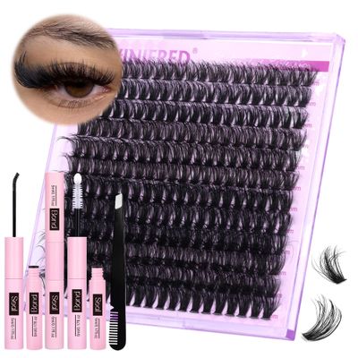 Fluffy Lash Extension Kit Lash Clusters Thick Individual Lashes 10-16mm Eyelashes Extension Kit 50D Wispy Mink Lash Kit Cluster Lashes with Lash Bond and Seal by Winifred