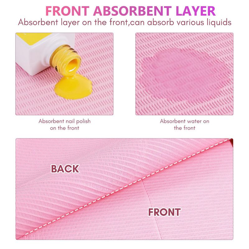 Makartt Disposable Nail Mats 50Pcs Pink Fordable Nail Paper Towels for Table Acrylic Nail Practice Sheet 3 Ply Waterproof Nail Art Table Mats Clean Pads for Salon Manicure Tattoo