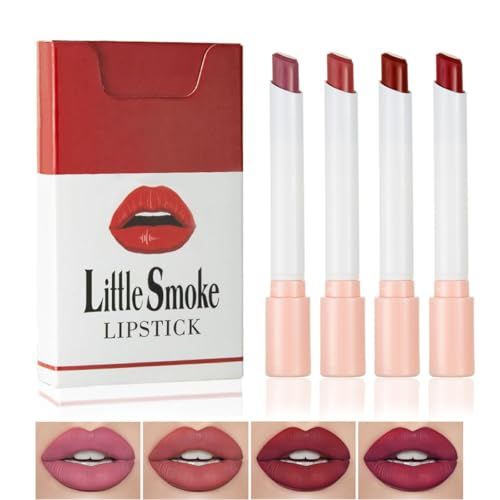 Tiejdhr 4 Colors Mini Little Tube Lipstick, Matte Velvet Lipstick, Red Moisturizer Smooth Lip Stick Lip Stain Long Lasting 24-Hours Waterproof Labiales Mate (Set A)