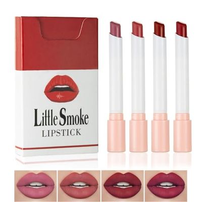 Tiejdhr 4 Colors Mini Little Tube Lipstick, Matte Velvet Lipstick, Red Moisturizer Smooth Lip Stick Lip Stain Long Lasting 24-Hours Waterproof Labiales Mate (Set A)