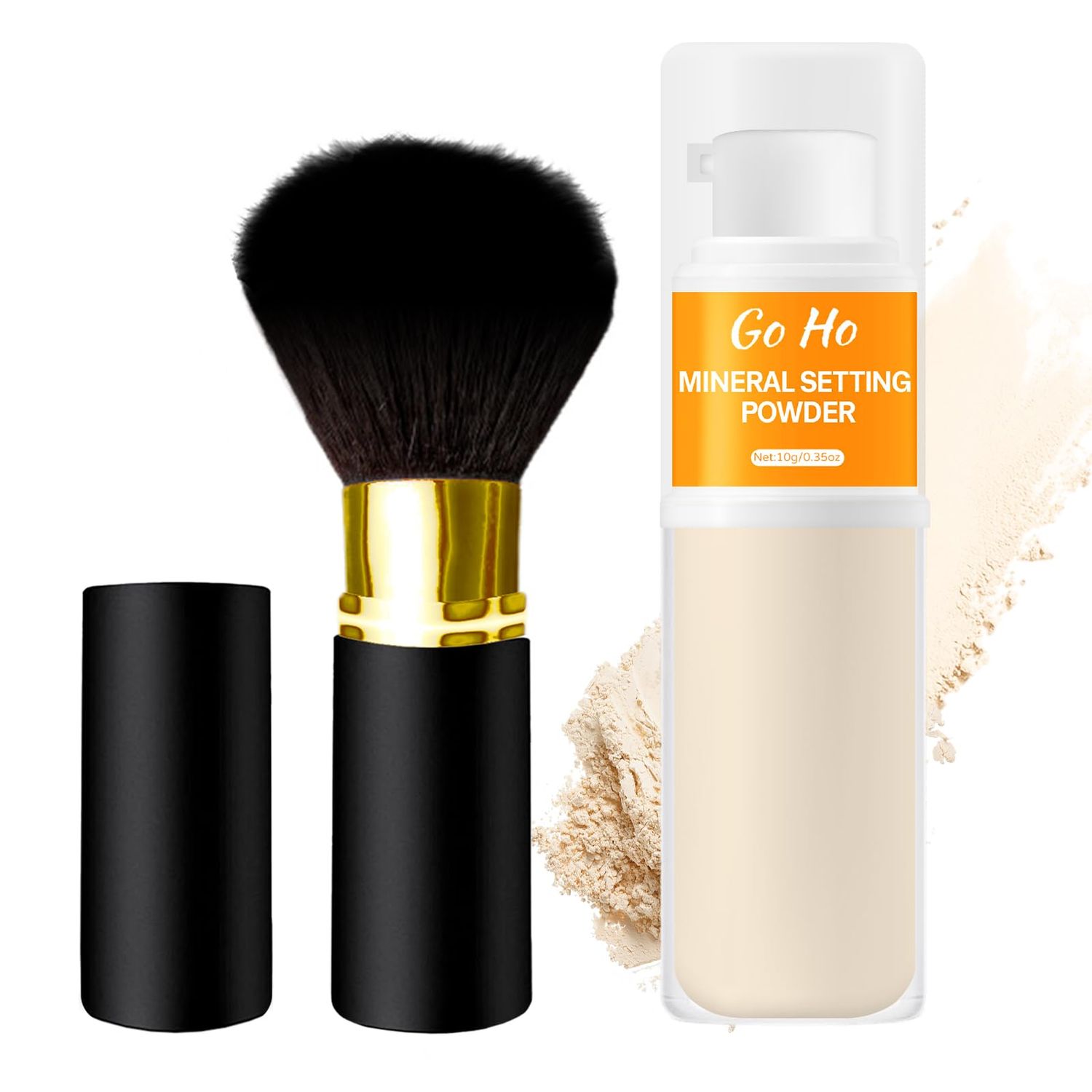 Go Ho Mineral Setting Powder Spray and 1PC Retractable Makeup Brush Kit,Matte Loose Powder,Translucent,Hypoallergenic Cruelty Free,Oil Control Natural Matte Finish Face Makeup