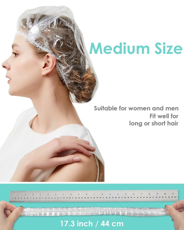 Auban Disposable Shower Cap, 100 PCS Hair Cap Thickening Clear Plastic Waterproof Bath Caps for Hair Treatment, Spa Salon Hotel and Home Use, Portable Travel(17.3)