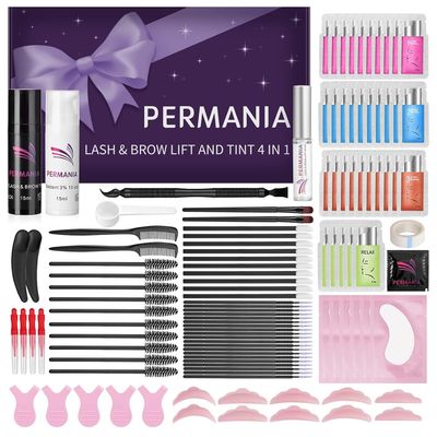 PERMANIA Lash Lift Kit with Black Color, Eyelash &amp; Brow Lamination 4 IN 1 Black Color Make Lash Perm Voluminous and Curl for Salon &amp; HomeBlack