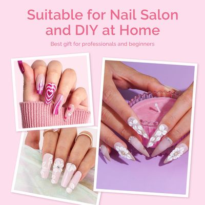 MelodySusie 3Pcs Acrylic Nail Brush Set, Size 81014 Professional Nail Brushes for Acrylic Application Acrylic Powder Nail Art Extension and 3D Nail Carving for DIY Home Salon Nail Art Tool Pink