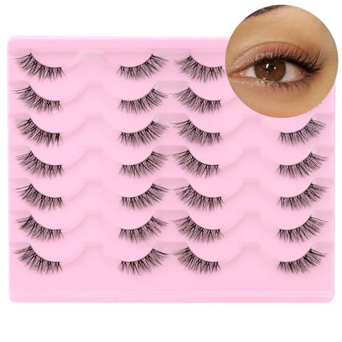 EMEDA Short Lashes Half Lashes Natural Look 14 Pairs Fluffy Soft Cat Eye Lashes Corner Accent 3D False Eyelashes(QX08 6-14mm)