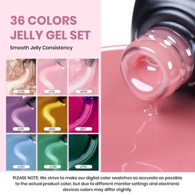 beetles Gel Polish 53 PCS Gel Nail Polish Set, 36 Colors Gel Polish Jelly Pink Milky with Base Coat Glitter Top Matte & Stars Top Coat Gel Red Crystal Ice Collection Valentines Day Gifts for Her