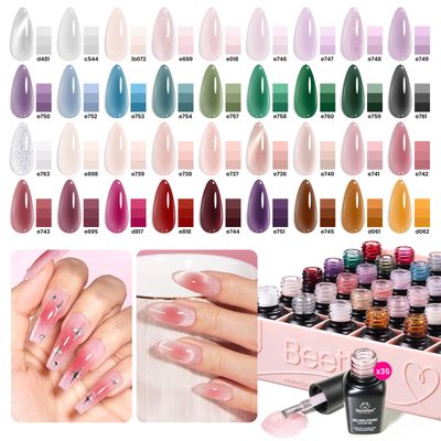 beetles Gel Polish 53 PCS Gel Nail Polish Set, 36 Colors Gel Polish Jelly Pink Milky with Base Coat Glitter Top Matte &amp; Stars Top Coat Gel Red Crystal Ice Collection Valentines Day Gifts for Her