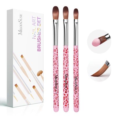 MelodySusie 3Pcs Acrylic Nail Brush Set, Size 81014 Professional Nail Brushes for Acrylic Application Acrylic Powder Nail Art Extension and 3D Nail Carving for DIY Home Salon Nail Art Tool Pink