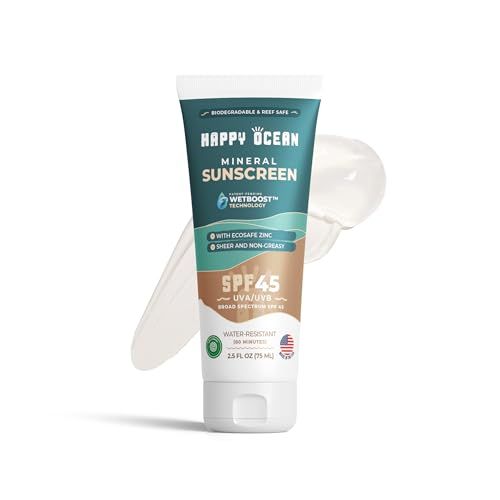 SPF 45 Biodegradable Mineral Sunscreen for Face &amp; Body, Non Toxic Organic Sunscreen, Non Nano Zinc Oxide Sunscreen Coral Reef Safe Sunscreen Travel Size Reef Friendly Natural Sunscreen 2.5 Fl Oz