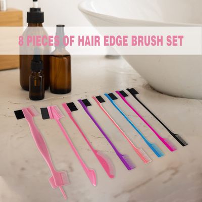 8 Pieces Hair Styling Comb Set Teasing Rat Tail Brush for Edge&amp;Back Brushing, Combing, Slicking Hair for Women Edge Brush Double Sided Edge Comb for All Hair Styles(edge control brush-8pcs)