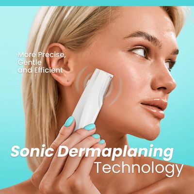Sonic Dermaplaning Tool for Face - Rechargeable Dermaplane Razor with 6 Refill Dermablades, Facial Hair &amp; Peach Fuzz Remover for Women