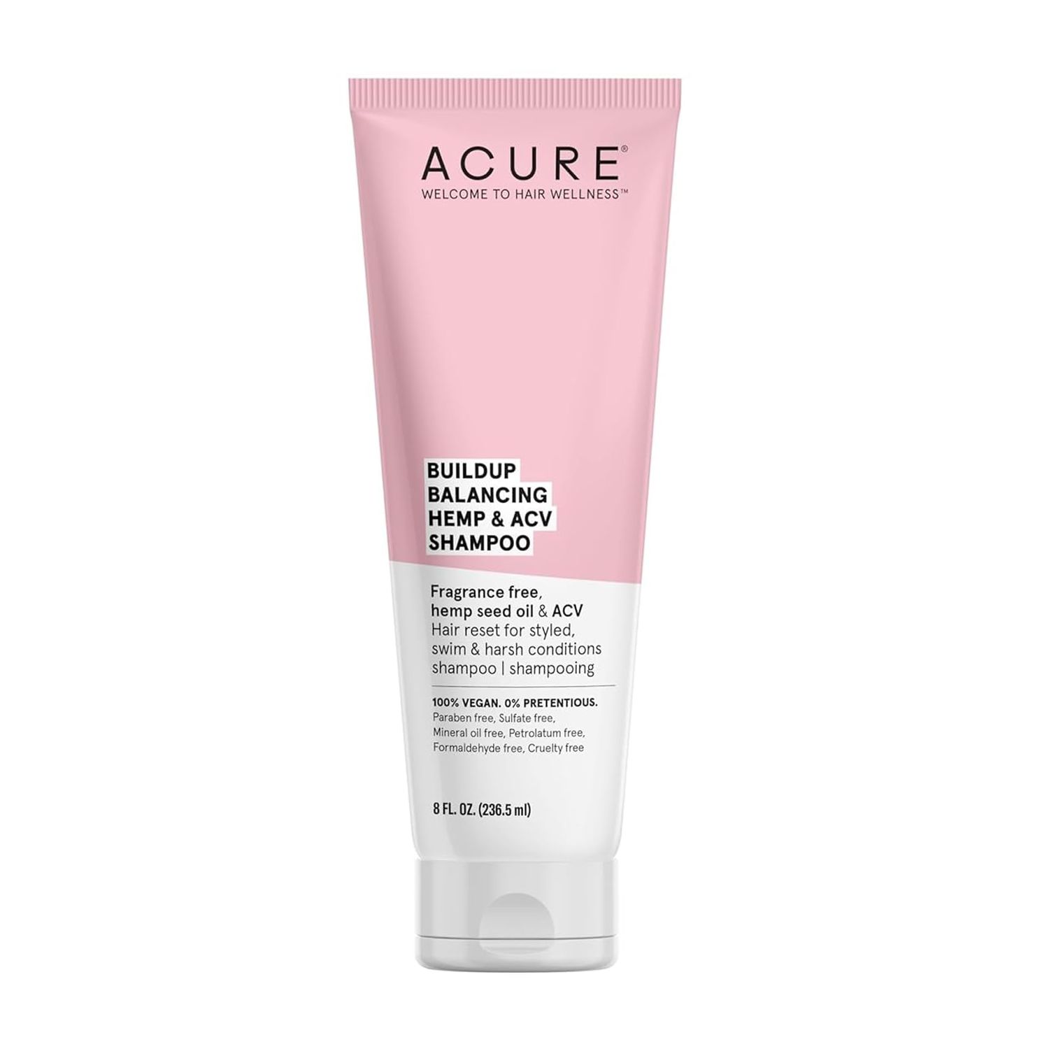 ACURE Buildup Balancing Hemp &amp; Apple Cider Vinegar Shampoo | 100% Vegan | Resets &amp; Balances Hair for Styled, Swim &amp; Harsh Conditions | Fragrance Free Formula | 8 Fl Oz