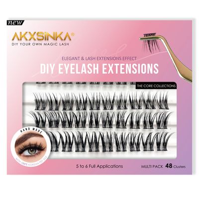 AKXSINKA Cluster Lashes, C Curl DIY Lash Extensions, Weightless Thinnest Lash Bands Multipack of 48 Wispy at home Cluster Eyelash Extensions