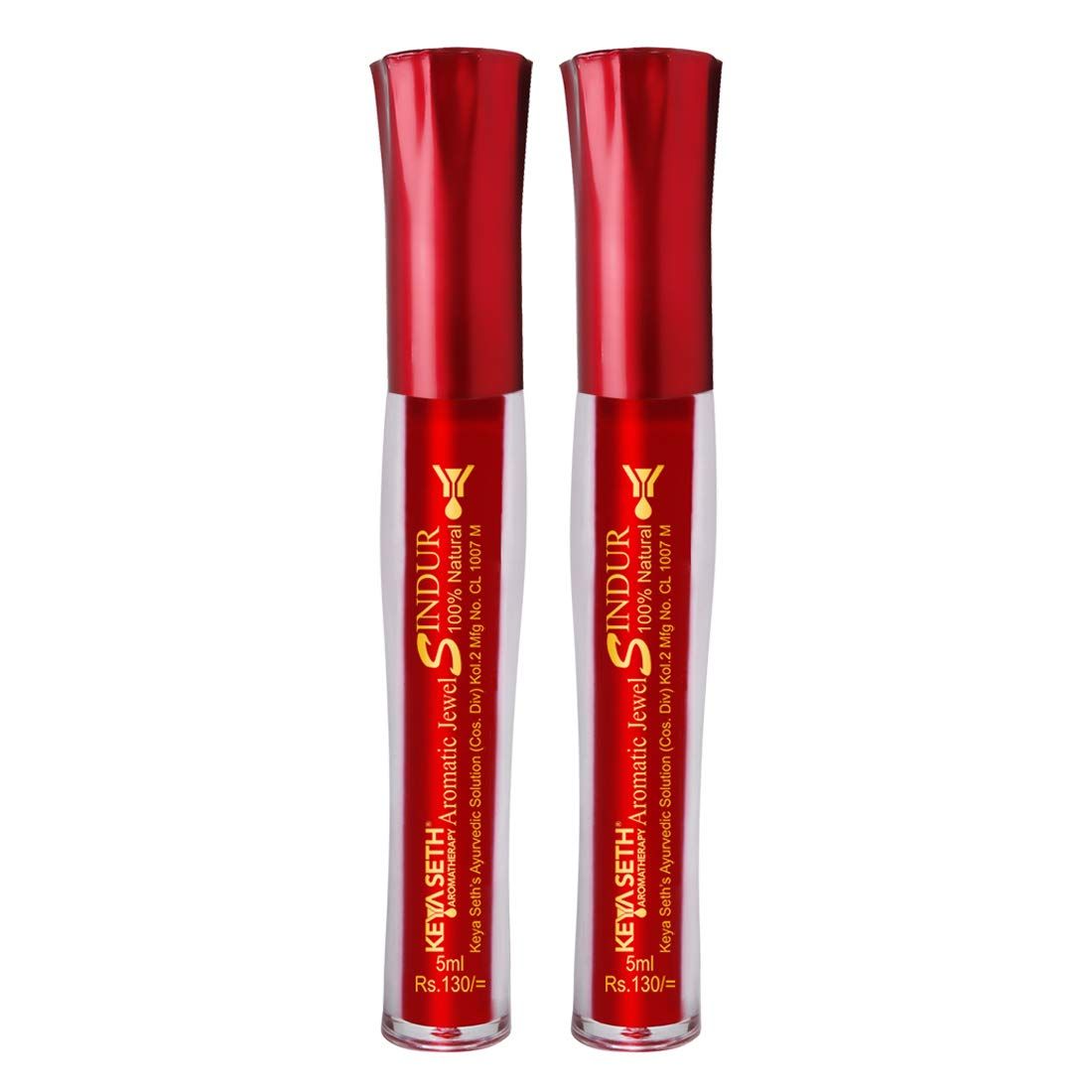 Keya Seth Aromatherapy, Liquid Sindur, Aromatic Jewel 100% Natural Herbal Extracts &amp; Floral Pigments, Waterproof, Red (5ml) Pack of 2