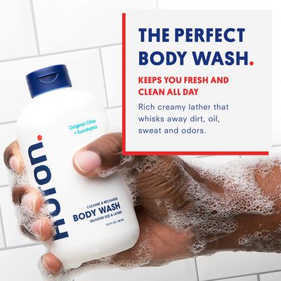 Huron Mens Moisturizing Body Wash - Crisp & Invigorating Scent of Citrus, Eucalyptus, Mint, & Aromatic Greens - Made With Coconut Oil, Vitamin E & Witch Hazel - Vegan, Cruelty-Free - 12.2 fl oz
